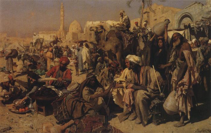 Leopold Carl Muller Market Place Outside the Gates of Cairo. Spain oil painting art